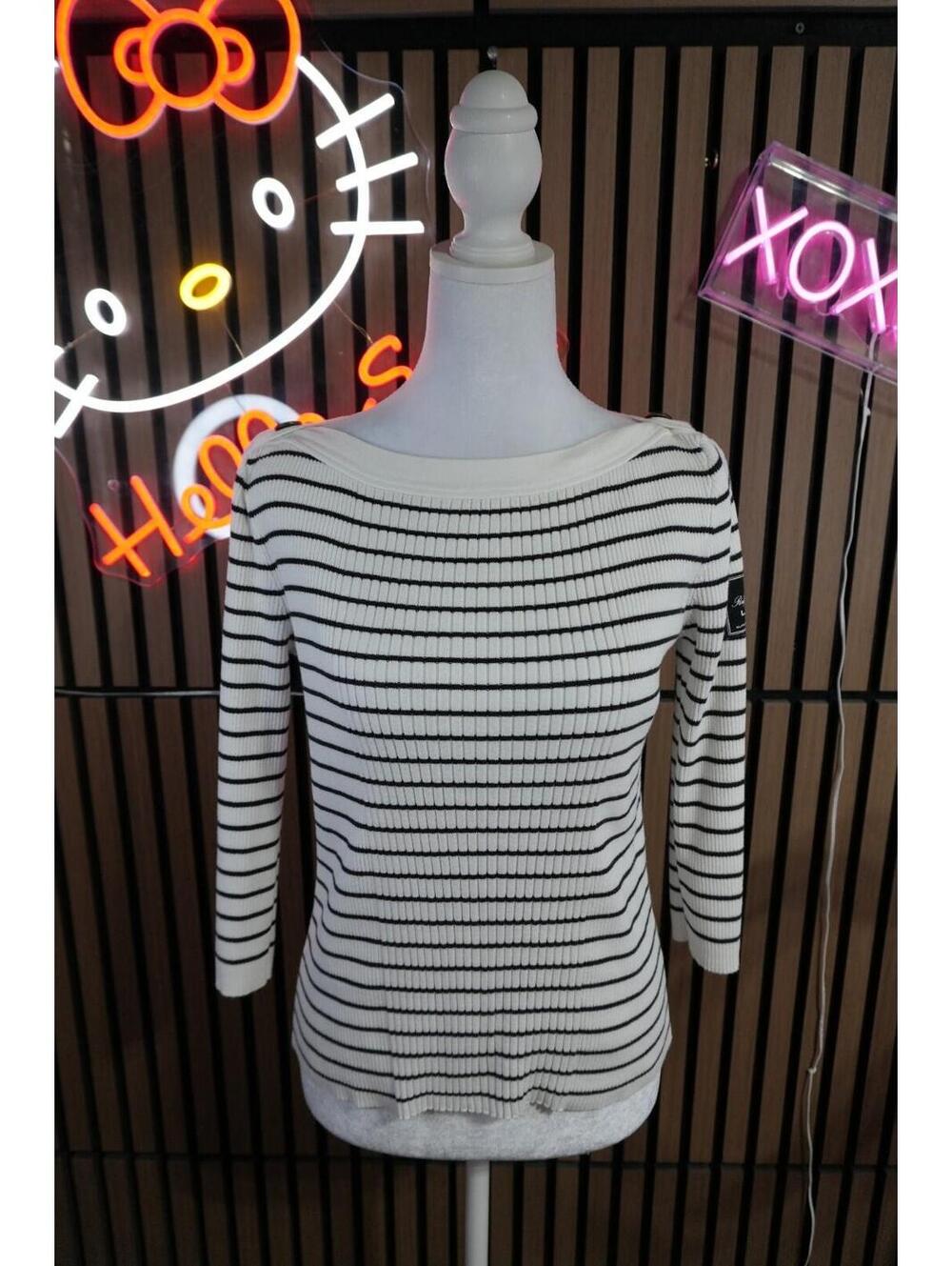 Lauren Jeans Co. Ralph Lauren Women's Rib Knit Striped Boat Neck Sweater M